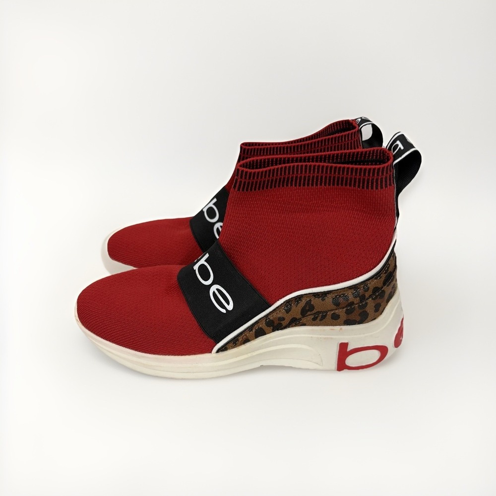 bebe womens slip on shoes boots red leopard LOCKED sz 8 EUC designer stretch